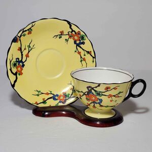 Atlas China Teacup and Saucer Yellow Orange Blue Flowers Vintage